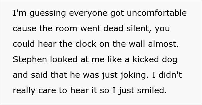 Text in image describes a tense response to a racist coworker's joke, highlighting discomfort in the room. Text in image describes a tense response to a racist coworker's joke, highlighting discomfort in the room.