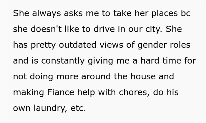 Text segment detailing conflicts with a demanding mother-in-law over outdated gender roles and household chores. Text segment detailing conflicts with a demanding mother-in-law over outdated gender roles and household chores.