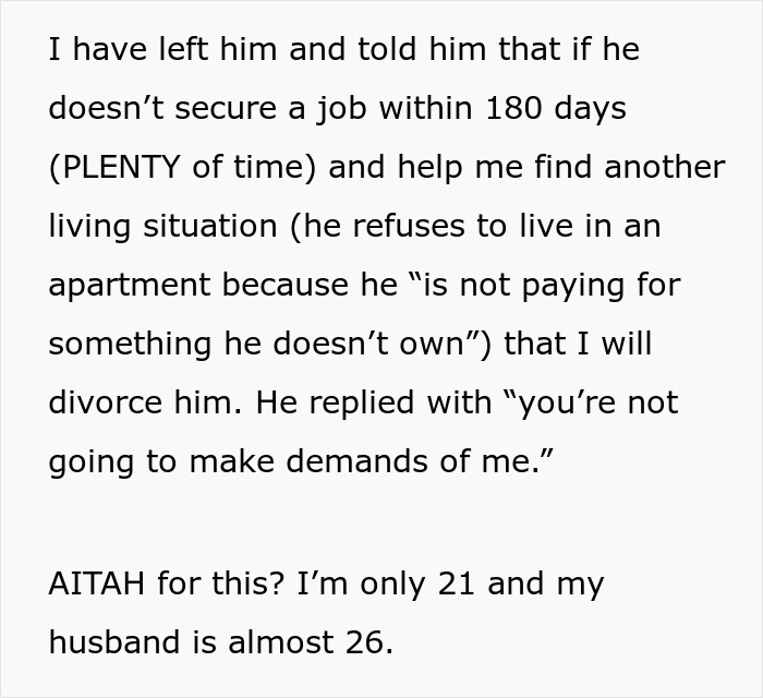 Text of a wife&rsquo;s ultimatum to job-hopper husband, demanding he finds a real job in 180 days to avoid divorce.