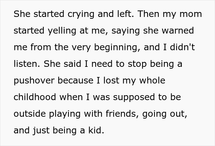 Text discussing a teen prioritizing her future over babysitting her sister&rsquo;s kids, leading to family conflict.