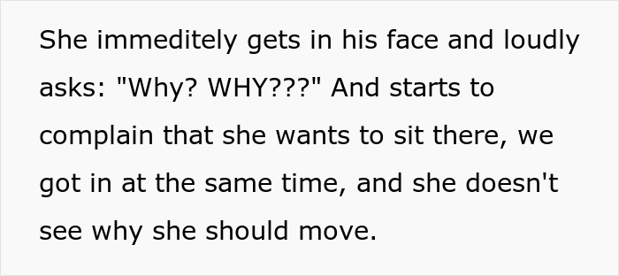 Text describing a confrontation at a restaurant about seating preferences.