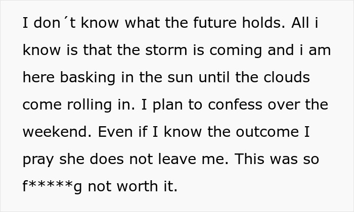 Text revealing a man's fear for his marriage's future after years of infidelity. Text revealing a man's fear for his marriage's future after years of infidelity.