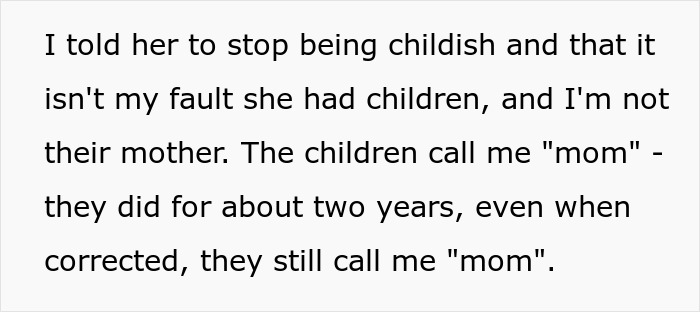 Text expressing a teen prioritizing her future over babysitting her sister's kids, mentioning children calling her "mom".