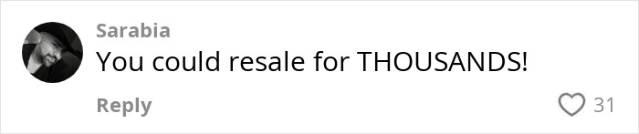 Comment from user saying, "You could resale for THOUSANDS!" about the famous wedding dress.