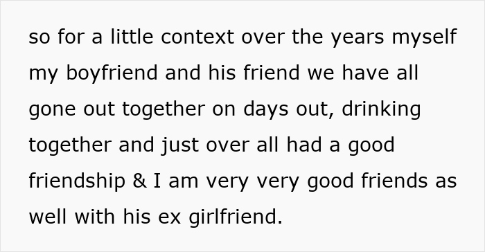 Text about a woman's friendship with her boyfriend and his best friend, raising concerns about an online stalker. Text about a woman's friendship with her boyfriend and his best friend, raising concerns about an online stalker.