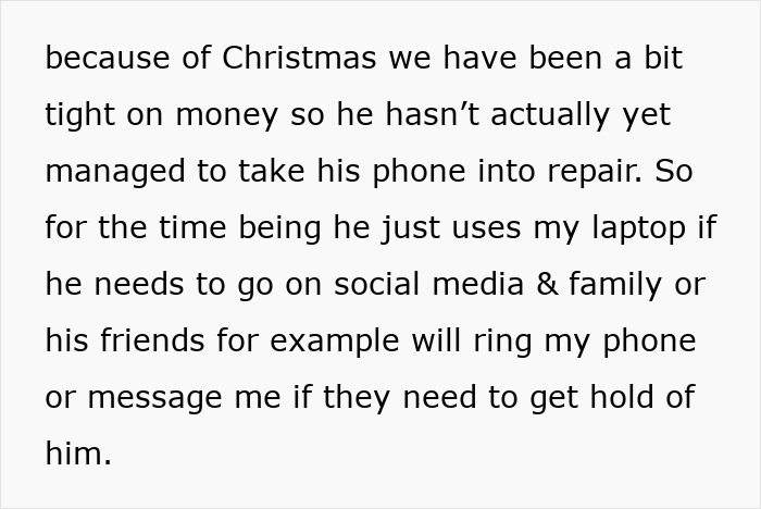 Text describing financial struggles during Christmas and using a laptop for communication instead of a broken phone. Text describing financial struggles during Christmas and using a laptop for communication instead of a broken phone.