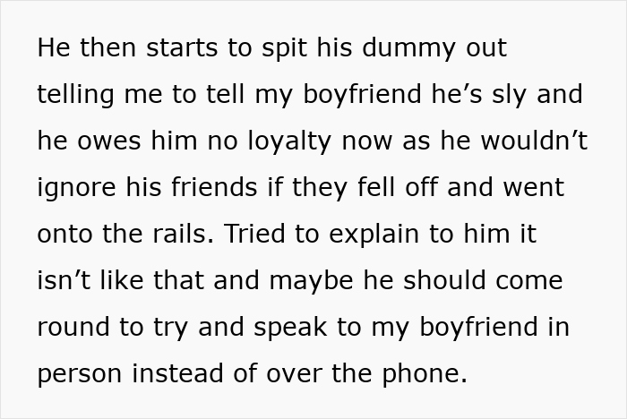 Text on screen discussing loyalty concerns between boyfriend and his best friend. Text on screen discussing loyalty concerns between boyfriend and his best friend.