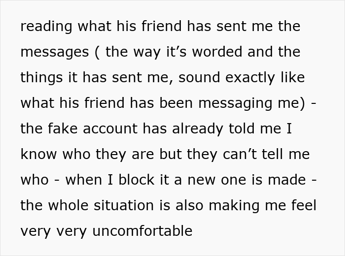 Text messages describe discomfort and suspicion of stalking by boyfriend’s best friend. Text messages describe discomfort and suspicion of stalking by boyfriend’s best friend.