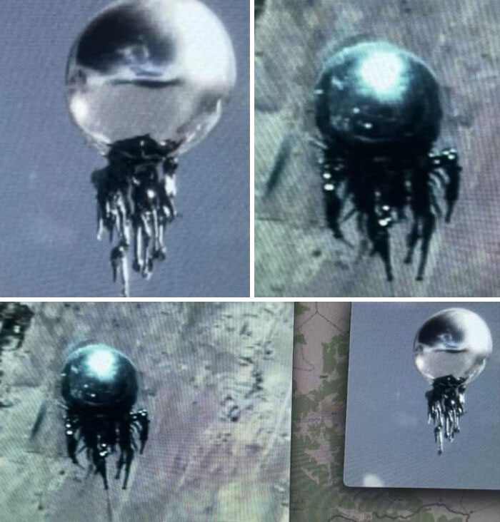 Strange metallic sphere floating with trailing dark tendrils, showcasing bizarre things around the world.