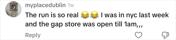 Comment about NYC experience with emojis, mentioning stores open late.