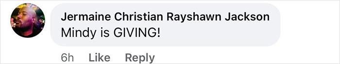 Comment praising Mindy Kaling's stunning appearance.