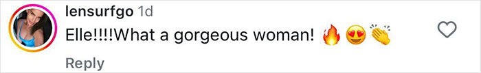 Instagram comment praising Elle Macpherson, using emojis for emphasis. Instagram comment praising Elle Macpherson, using emojis for emphasis.