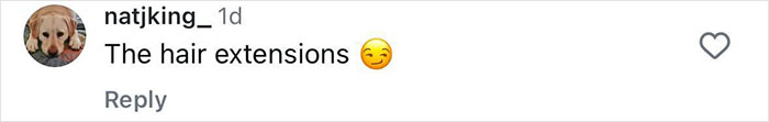 Comment on Photoshop use with mention of hair extensions and winking emoji. Comment on Photoshop use with mention of hair extensions and winking emoji.