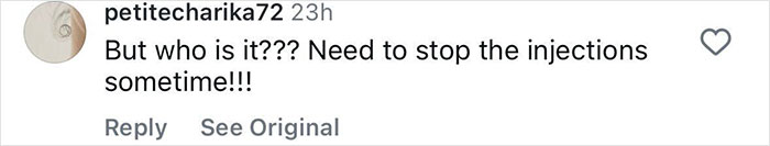 Instagram comment about stopping injections, related to Photoshop controversy. Instagram comment about stopping injections, related to Photoshop controversy.