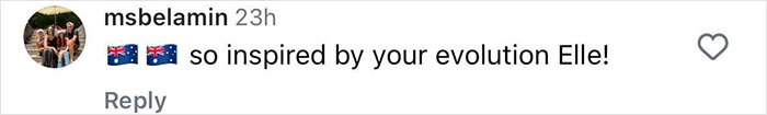 Comment praising Elle Macpherson, featuring Australian flags and supportive message about her evolution. Comment praising Elle Macpherson, featuring Australian flags and supportive message about her evolution.