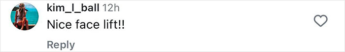Instagram comment mocking Photoshop, saying "Nice face lift!! Instagram comment mocking Photoshop, saying "Nice face lift!!