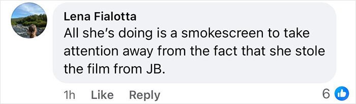 Comment discussing accusations against Baldoni, suggesting a diversion from film theft claims.