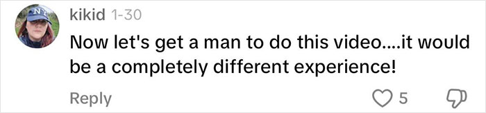 Comment discussing "scared level" of woman walking alone in NYC, suggesting different experience for a man.