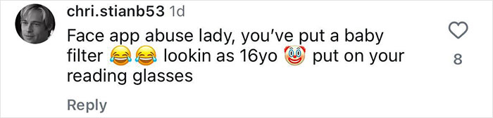 Comment about heavy Photoshop on Instagram post with emojis and playful criticism. Comment about heavy Photoshop on Instagram post with emojis and playful criticism.