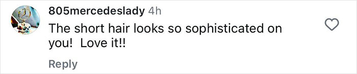 Comment praising a sophisticated hairstyle, expressing love for the look.