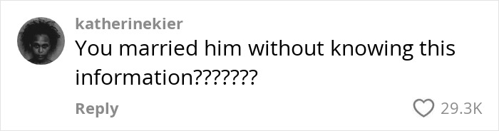 Comment questioning a marriage after a viral clip reveals husband's shower routine; 29.3K likes shown.