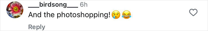 Social media comment criticizing heavy Photoshop with emojis. Social media comment criticizing heavy Photoshop with emojis.