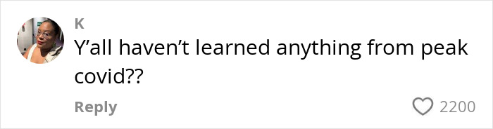 Comment questioning learning from peak COVID with 2200 likes, related to a woman's Sephora makeup tester incident. Comment questioning learning from peak COVID with 2200 likes, related to a woman's Sephora makeup tester incident.