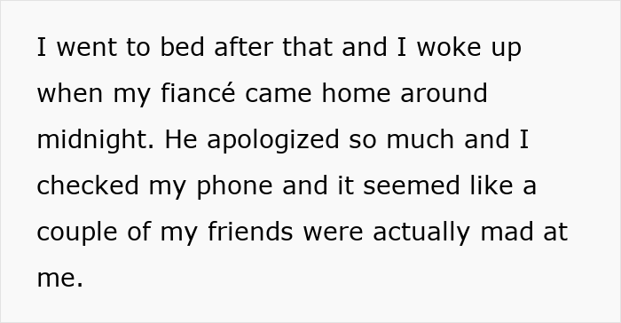 Text image discussing a woman's experience with friends being upset after she canceled her birthday dinner.