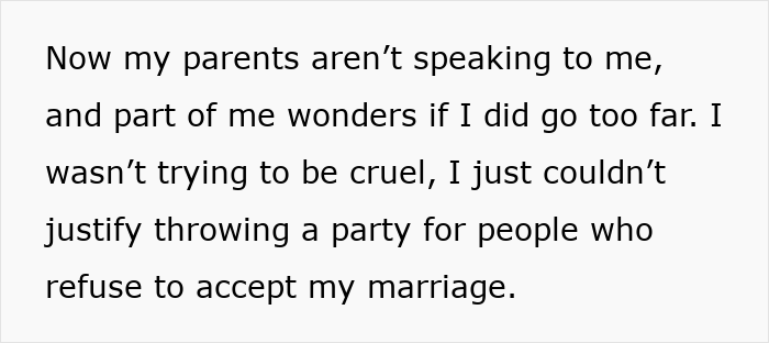 Text about silent treatment from parents due to daughter's canceled party for disrespecting her marriage. Text about silent treatment from parents due to daughter's canceled party for disrespecting her marriage.