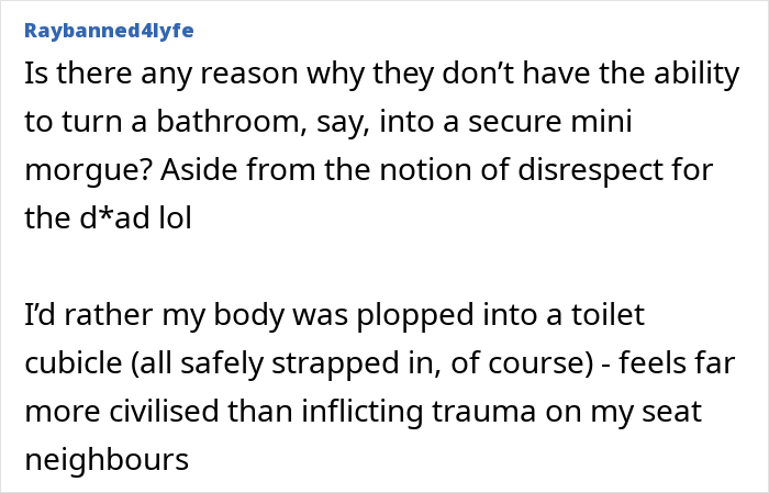 Text discussing ideas about handling deceased passengers on flights. Text discussing ideas about handling deceased passengers on flights.
