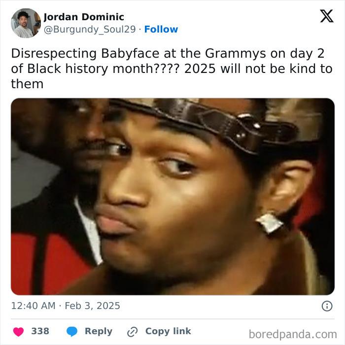 Meme reacting to the 2025 Grammys with a humorous expression.