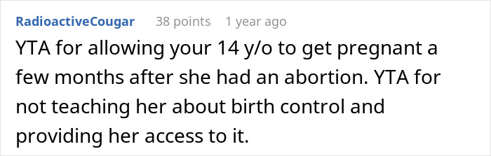 Reddit comment criticizing parenting and birth control education.