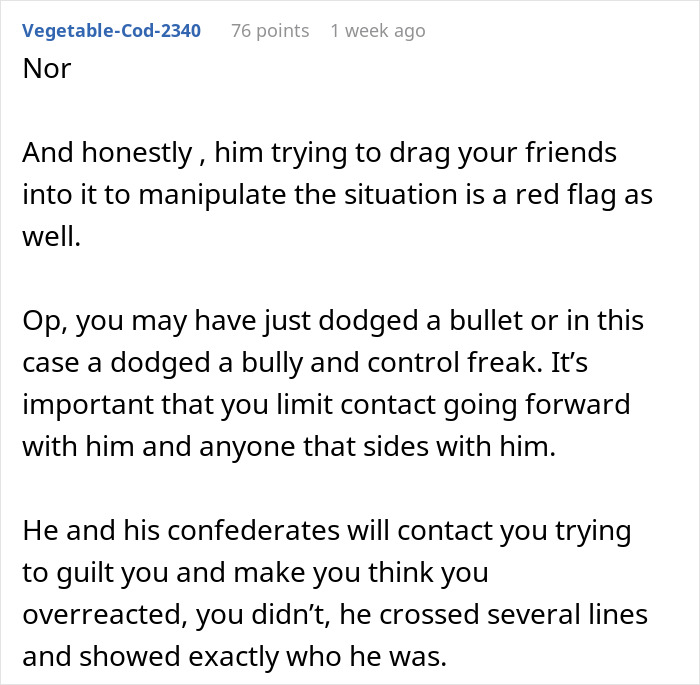 Text from an online forum discussing a boyfriend's true colors after his girlfriend's sudden inheritance.