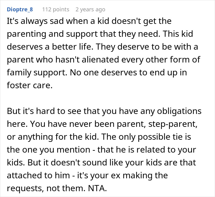 Online comment discussing parenting and obligations related to an ex's affair child. Online comment discussing parenting and obligations related to an ex's affair child.