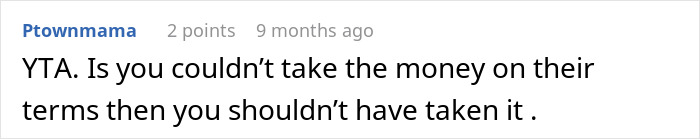 Screenshot of a comment discussing accepting money for a wedding and eloping. Screenshot of a comment discussing accepting money for a wedding and eloping.