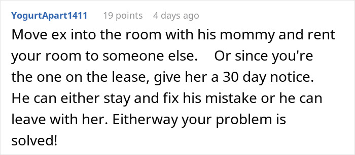 Comment suggesting a solution for dealing with a difficult mother-in-law in an apartment situation. Comment suggesting a solution for dealing with a difficult mother-in-law in an apartment situation.