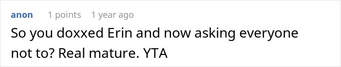 Reddit comment about doxxing and family issues at a barbeque, mentioning a Vegan SIL. Reddit comment about doxxing and family issues at a barbeque, mentioning a Vegan SIL.