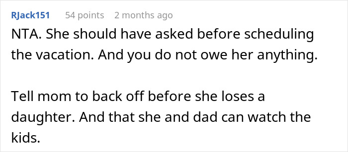 Text from a user commenting on family expectations and responsibility.