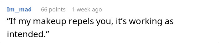 Text exchange revealing coworker's audacity with sarcastic makeup comment. Text exchange revealing coworker's audacity with sarcastic makeup comment.