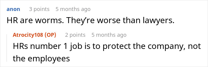 Text conversation about HR being worse than lawyers and their role in company protection. Text conversation about HR being worse than lawyers and their role in company protection.