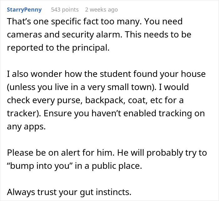 Comment suggesting increased security after a student made a concerning remark. Comment suggesting increased security after a student made a concerning remark.