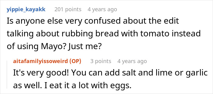 Comments on mayo alternative for children&rsquo;s meals with tomato sauce suggestion.