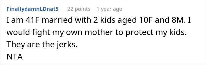 Reddit comment defending family against criticism for protecting gay son.