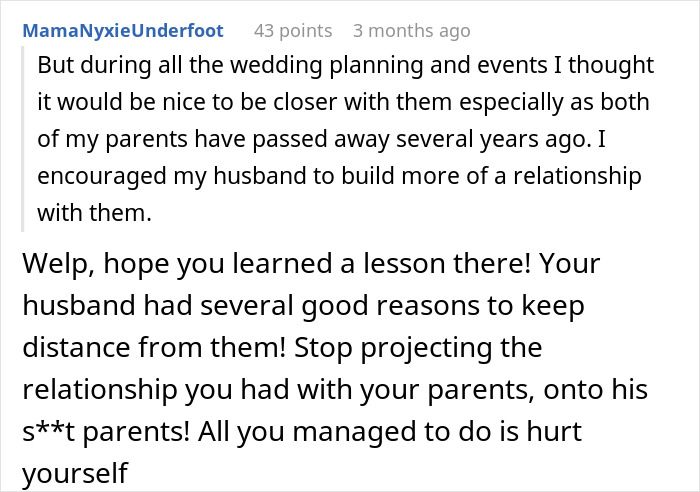 Online comment exchange discussing family relationship issues and in-law dynamics. Online comment exchange discussing family relationship issues and in-law dynamics.