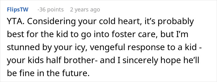 Reddit comment discussing a woman's response to her ex's affair child. Reddit comment discussing a woman's response to her ex's affair child.