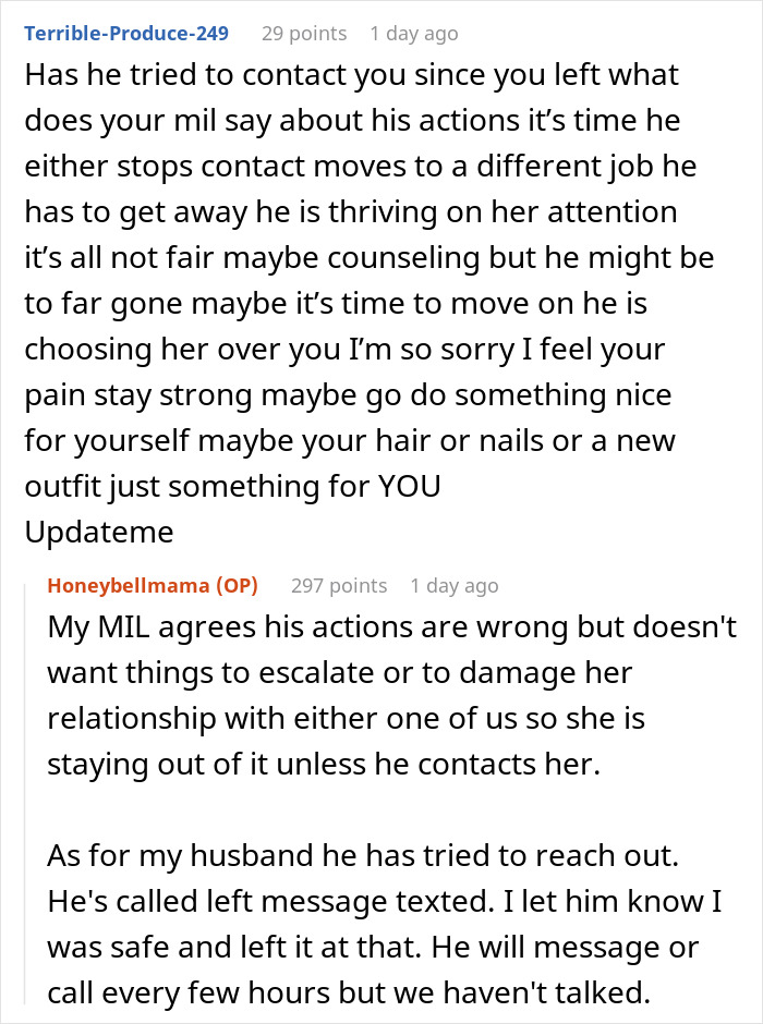 Discussion about relationship issues and advice on Reddit comments.