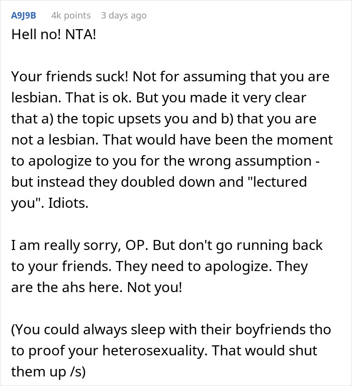 Text exchange regarding assumptions about woman's sexuality based on appearance. Text exchange regarding assumptions about woman's sexuality based on appearance.