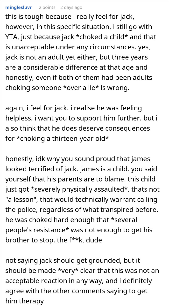 Text discussing nephew's situation after uncle takes him in, addressing boundaries crossed by nephew's brother.