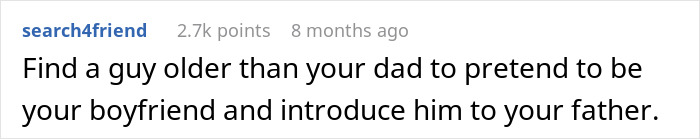 Comment offering advice about dealing with dad dating someone younger than daughter.