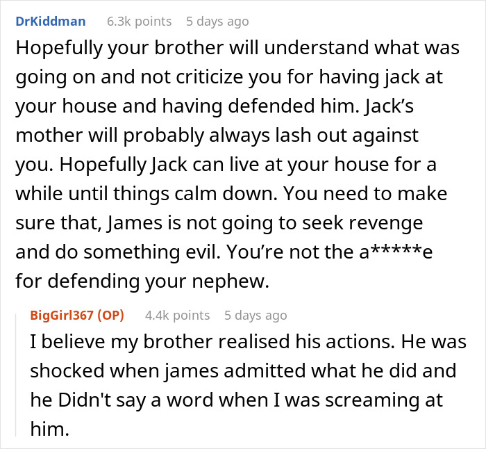 Comments discussing a nephew living with an uncle after conflicts with his brother.